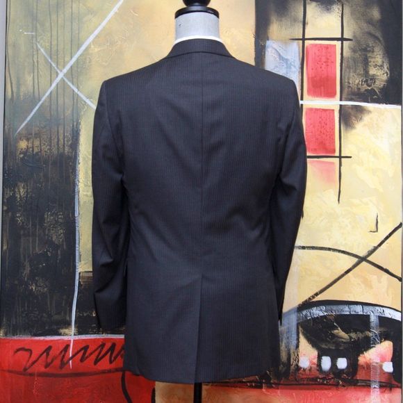 40L Jos A Bank Signature Men's Blazer Jacket Dark Grey Charcoal Striped C070604 - Picture 2 of 12